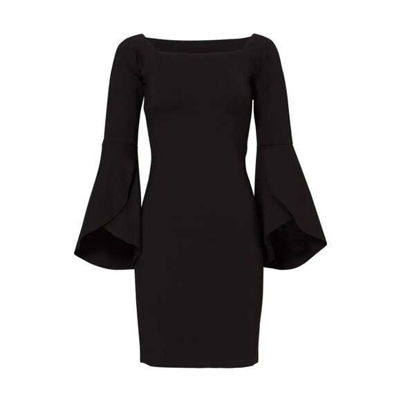 Slate & Willow Womens Black Janis Dress 6 Bell Sleeve Square Neck Cocktail Dress - Picture 4 of 14